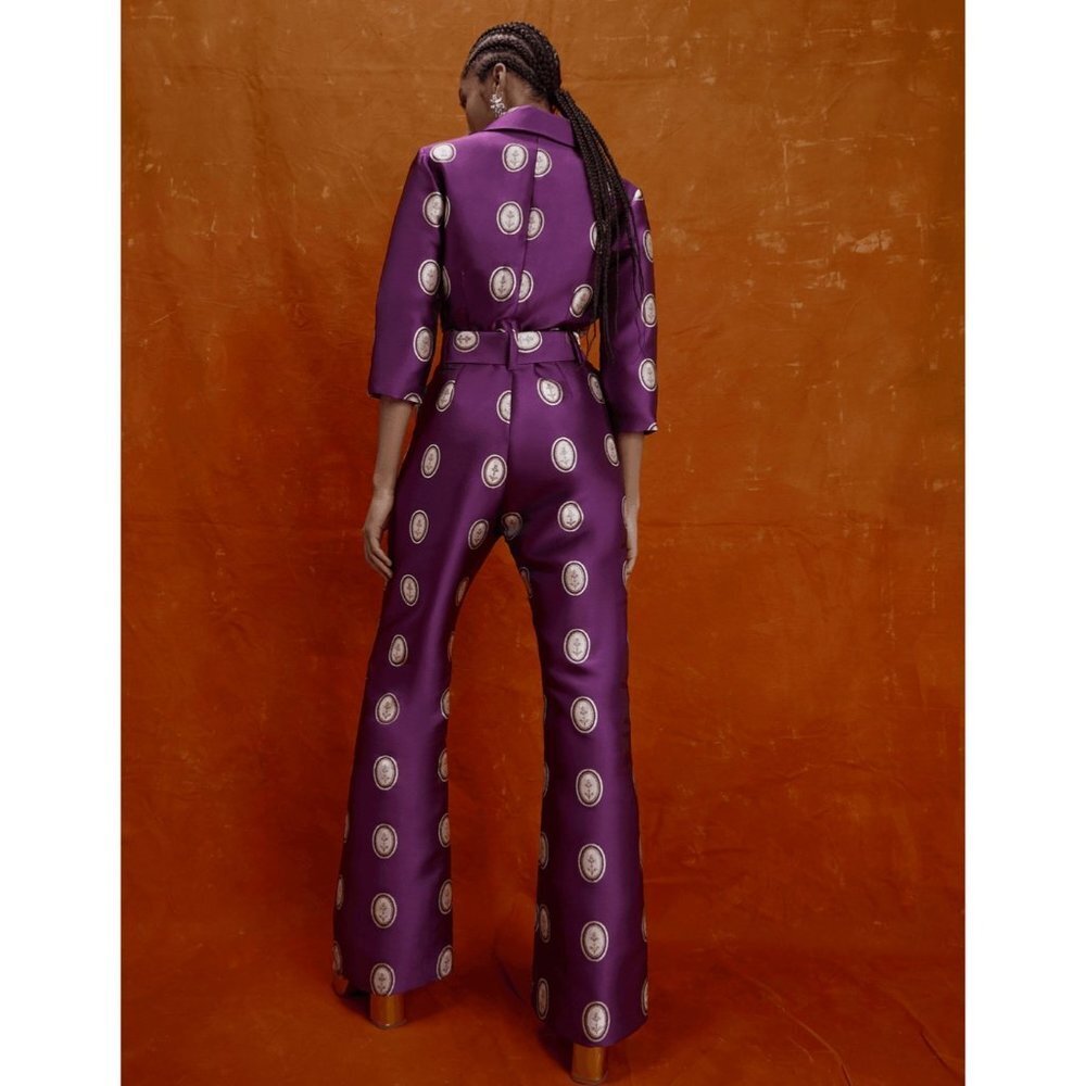 LISOU Jade Dark Purple Cameo Silk Jacquard Jumpsuit SIZE 6 - Picture 2 of 16